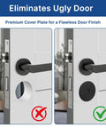 Upgrade Your Entryway With This Top Notch Stainless Steel Door Hole Cover Plate Designed To Seal Unused Deadbolt Gaps And Keep Your Home Hella Secure Without Compromising Style, showing before and after with door handle and hole cover.
