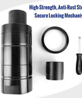 Pro Grade Heavy Duty Leaf Spring Bushing Tool Kit 20 Ton Master Set components, including steel cylinder and screwdriver