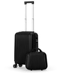 Two Piece Hardside Luggage Set With 20 Inch Carry On Spinner Suitcase And 14 Inch Stackable Travel Handbag ABS Durable Lightweight Trolley For 1 To 4 Day Trips TSA Friendly Jet Black