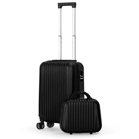 Two Piece Hardside Luggage Set With 20 Inch Carry On Spinner Suitcase And 14 Inch Stackable Travel Handbag ABS Durable Lightweight Trolley For 1 To 4 Day Trips TSA Friendly Jet Black