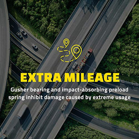Aerial view of a highway with vehicles, highlighting extra mileage benefit of gusher bearing in suspension system.
