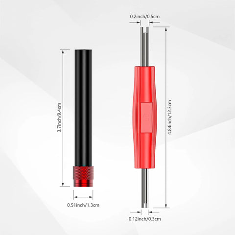 Front view of Zihvfzu EVAP service port adapter kit with valve removal tool; black cylinder and red handle.
