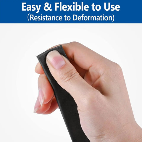 High Density Self Adhesive Foam Tape Weather Stripping One Half By One Quarter Inch X Forty Two Feet Two Rolls Neoprene Insulation Seal in hand, demonstrating flexibility.