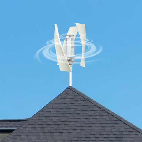 Plug-and-Play Vertical Axis Wind Turbine 100W With Permanent Magnet Generator And Intelligent Controller installed on roof