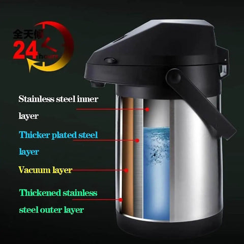 135 Oz 4L Airpot Coffee Carafe with Pump Double Walled Vacuum Insulated 304 Stainless Steel cross-section diagram