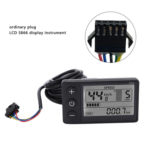 Dope S866 Bike Computer With LCD Display For 24V 36V 48V Electric Scooters And Bikes, Speedometer And Odometer, Plug Ready, 22mm Handlebar Fit, Black, Easy Readout For Road And Mountain Rides