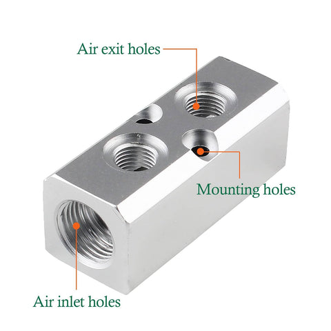 Two Way Pneumatic Manifold Air Distribution Block Ready To Roll Heavy Duty Aluminum Design With Two Inlets And Two Outlets