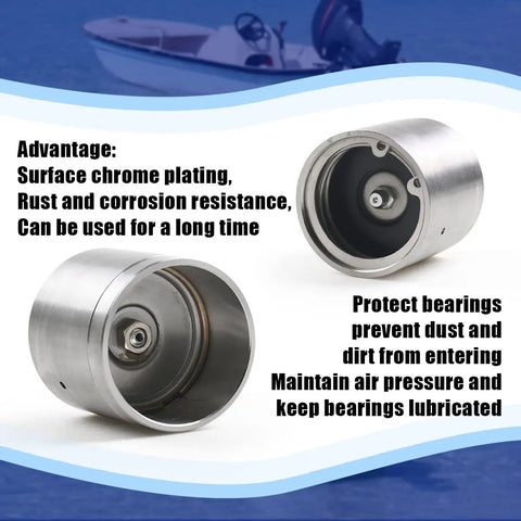2 Pack Trailer Wheel Bearing Protector 1.98 Inch Hub Cap Dust Shield in chrome-plated finish with protective features displayed