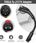 Hella Durable Tesla Nacs To J One Seven Two Adapter Sixty Amp Electric Vehicle Charging Plug Convertor showing connector and lock mechanism.