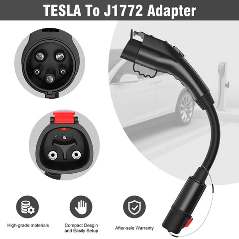 Hella Durable Tesla Nacs To J One Seven Two Adapter Sixty Amp Electric Vehicle Charging Plug Convertor showing connector and lock mechanism.