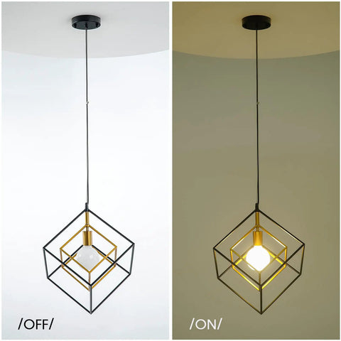 Dope Modern Geometric Cube Chandelier Pendant Light in Black Brass for Kitchen Island and Entryway, Industrial Farmhouse Style
