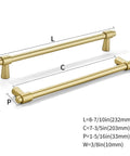 8 Inch Brushed Gold Cabinet Pulls 5 Pack Zinc Alloy Modern And Simple Cabinet Handles with dimensions and measurements shown