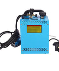 Heavy Duty Commercial Steam Iron And Pro Grade Fabric Steamer With 1600 Watt Boiler For Curtain Shops showing blue boiler unit.