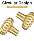Circular design gold cabinet knobs without sharp edges, part of Six Pack Gold Cabinet Knobs with Brushed Brass Finish for Dresser and Drawer Doors.
