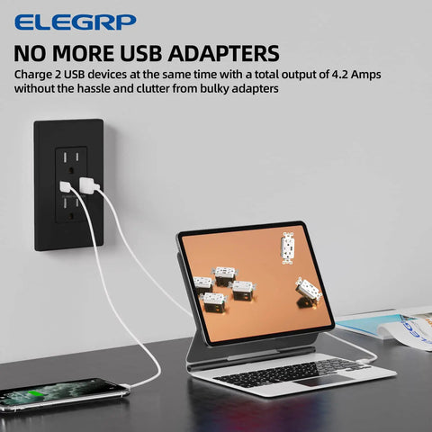 USB Charger Wall Outlet With Type A And Type C Ports 15 Amp Duplex Receptacle Tamper Resistant NEMA 5 15R Matte Black Finish