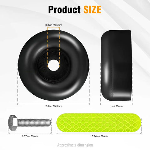 Two Point Five Inch Round Rubber Bumpers For Cargo Trailer Ramp Door With Screw Kit And Reflective Stickers Black