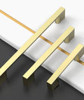 Three brushed brass cabinet pulls in varying sizes displayed on a contrasting background. Focus keyword: 10 Pack 7.5 Inch Brushed Brass Cabinet Pulls For Kitchen Cabinets And Cupboards Durable Brushed Gold Drawer Handles 192mm Length Easy Install Premium Cabinet Hardware For Doors And Drawers.