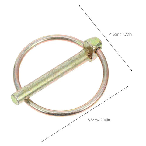 Get Your Yard Gear Fixin' With These 12 Heavy Duty Carbon Steel Retaining Pins Featuring Ring Locks For Tractors Mowers And Trailers To Keep Everything Secure And Rust-Free In The Dirt, close-up of a heavy duty retaining pin.