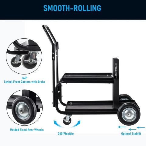 Side view of MIG TIG ARC Welder Cart With Upgraded Handle, Large Rear Wheels, Swivel Front Casters, Heavy Duty Portable Welding Station