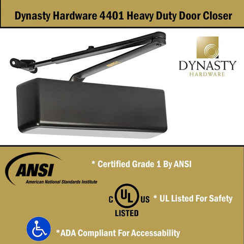 Heavy Duty Commercial Door Closer With Self Closing Action, Grade 1 Hydraulic Closer, Series 4401, Duronotic Bronze, ADA Compliant