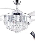42 Inch Crystal Fandelier Ceiling Fan With Lights Dope Look Retractable Invisible Chandelier Remote Control LED, chrome silver.