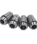 Top Tier 4-Piece Spring Steel Collet Chuck Kit For Boring And Milling Jobs With Insane Accuracy Under 0.0003 Inch Runout showing four steel collets.
