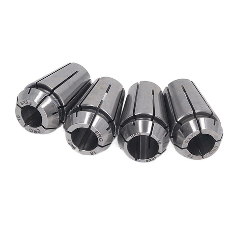Top Tier 4-Piece Spring Steel Collet Chuck Kit For Boring And Milling Jobs With Insane Accuracy Under 0.0003 Inch Runout showing four steel collets.