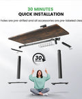 Electric Motorized Sit Stand Desk Adjustable Workstation 48 X 24 Inch Thick Desktop parts for quick 30 minute assembly.