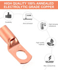 Copper wire lug terminal with a ring eyelet and bare copper finish; close-up view.