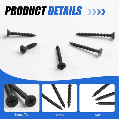 Wood Screws Assortment Kit 224 Pieces High Hardness Phillips Drive Self Tapping Flat Head Coarse Thread Carbon Steel 8 Sizes