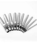 7 Piece Hollow Punch Set With Round Holes From 0.5mm To 5mm For Leather Craft Watch Bands And More showing various steel punch sizes.