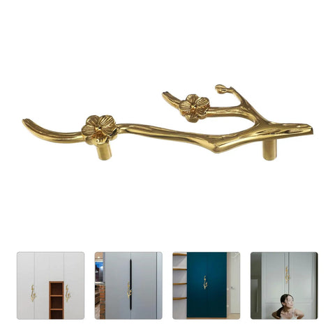 Chic Vintage Brass Flower Drawer Pulls Bring Rustic Charm to Kitchen Cupboards and Wardrobe Dressers Featuring Snazzy Twig Design.
