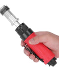 Slick And Smooth Air Straight Die Grinder Pneumatic Grinding Drilling Tool held in hand, featuring a lightweight aluminum body and quarter inch inlet.