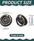 Antique Bronze Drawer Pull Ring Set 8 Pack 2.2 Inch Alloy Cabinet Knobs with screws, showing size dimensions and design details.
