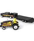 80th Anniversary 1 By 64 Scale Pulling Tractor With Pickup Truck And Trailer Diecast Set, black base, movable wheels, rubber tires.
