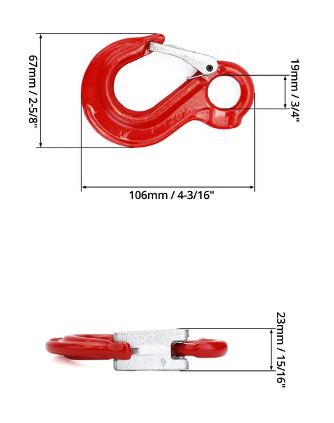 Clevis Slip Hook G80 Eye Hoist Sling Hook For Rigging And Lifting Beefy 1.2 Ton Load Capacity 4500 Lbs Breaking Point Forged Steel Red Rotary Eye Lock