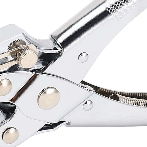 Close-up of the chrome-plated rustproof body of a 5mm Single Hole Punch For 30 Sheets A4 Paper Handheld Manual Puncher with ergonomic grip.