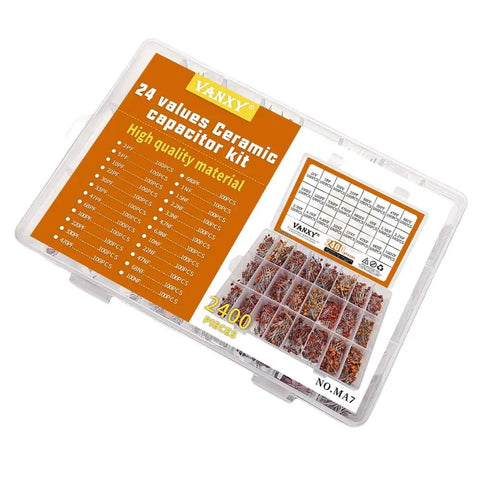 Ceramic Capacitor Kit 2400Pcs Multilayer Monolithic Chip Caps 2pF To 100nF 50V Assortment Set in plastic box with labels