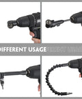 Flexible Drill Bit Extension Set With One Quarter Inch Hex Shank Bendable Extension And 105 Degree Right Angle Adapters 14 Piece Kit usage examples