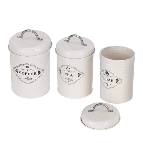 Boost Your Pantry Game With This Three Piece Airtight Kitchen Storage Jar Set Crafted From Thick Powder Coated Iron Heavy Duty Lids keep coffee, tea, and sugar fresh.