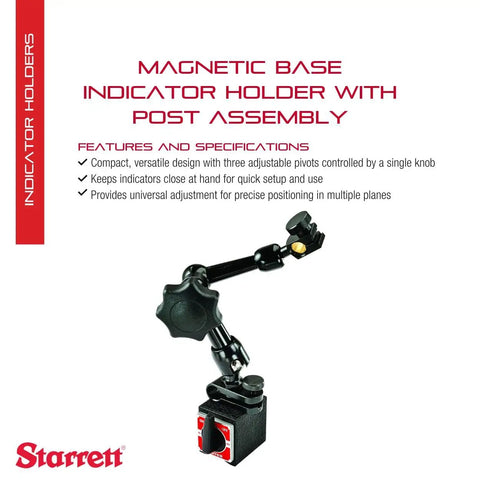 Magnetic Base Indicator Holder With Post Assembly showing three adjustable pivots and easy adjust knob Model 660