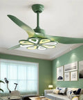 52 Inch Green Flower Ceiling Fan With Ultra Quiet Motor And Handy Remote Control Smooth Breeze Led Lamp in a stylish living room.