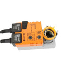 Robust Damper Actuator For Precise Airflow Control In Commercial Facilities With Dead Simple Install And Top Shelf Durability Built Tough For Intechanical Ventilation Upgrades Lm24Ax S in orange with wiring ports.