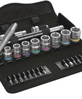 Zyklop Metal Ratchet Set With Push-Through Square, Three Eighths Inch Drive, Imperial, 29 Pieces, Ultra Slim Ratchet Kit With Long Lever