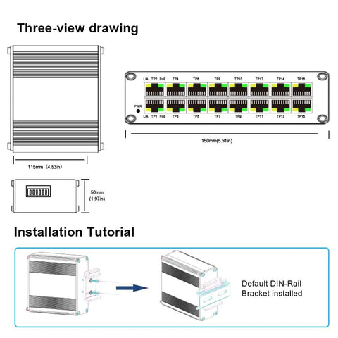 Beefy 16 Port Gigabit PoE Plus Switch With 30W Per Port And 360W Budget Dual Redundant 48 To 57 Volt DC Power Inputs diagram.