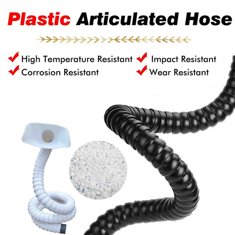 Flexible Fume Extractor Hose With Smoke Collection Hood 360 Degree Adjustable Workshop Arm For Serious Dust Sweep 68mm Diameter black articulated hose.
