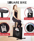 Woman using Felicity Compact Under Desk Exercise Bike With 8 Level Magnetic Resistance, showing cushioned seat and tension dial.