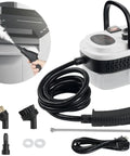 7 In 1 Handheld Steam Cleaner With 2500W High Pressure For Deep Cleaning Grease And Grime On Kitchen Bathroom Hardwood Floors And Upholstery Heavy Duty Steam Jet That Cleans Like Crazy, featuring various nozzles and steam attachment.