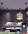 Living room with three Dimmable LED Ceiling Spotlights With 360 Degree Swivel And Surface Mount, 10W COB Downlight, black finish