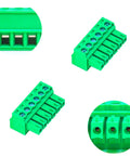 3.5mm Pitch Phoenix PCB Screw Terminal Block Connector Pack of 5, green side and close-up views, durable copper block